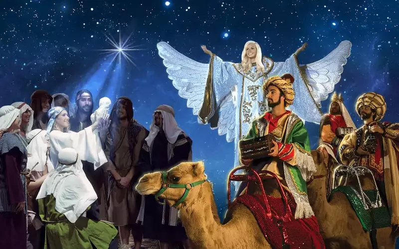 three kings atop camels at Dolly Parton’s Stampede